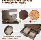 Solid Wood Nightstand Organizer, Docking Station, Gifts for Men, Made of Cedar, Versatile Bedside Table Organizer for Cellphone, Watch, Headphone, Keys, Dark Walnut