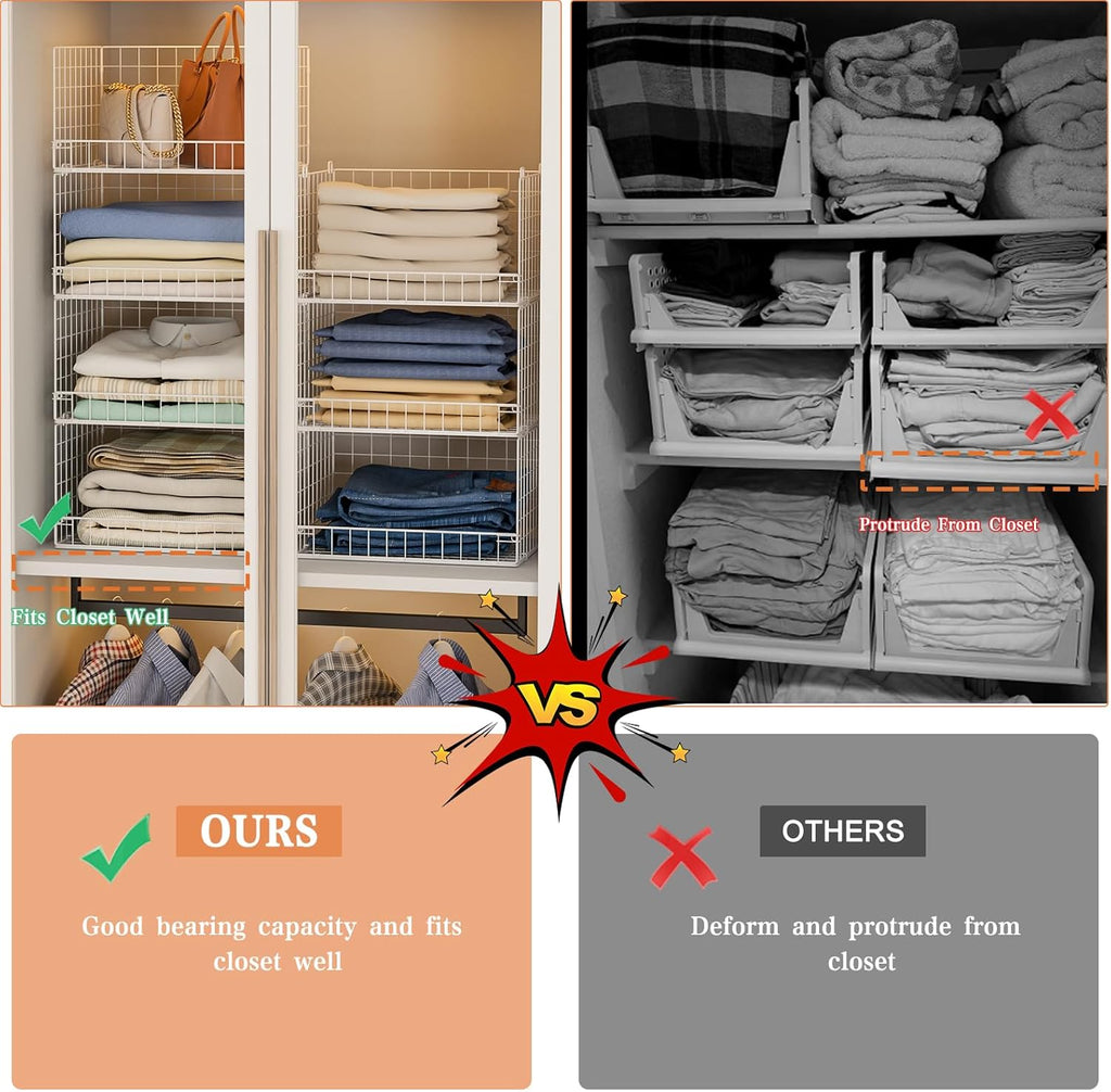 Yociyoga 7-Tier Stackable Closet Organizers and Storage Shelves, Foldable Closet Shelf Organizer System, Stackable Storage Bins Drawers for Closet Organizer System, White（Patent No. 30022416）