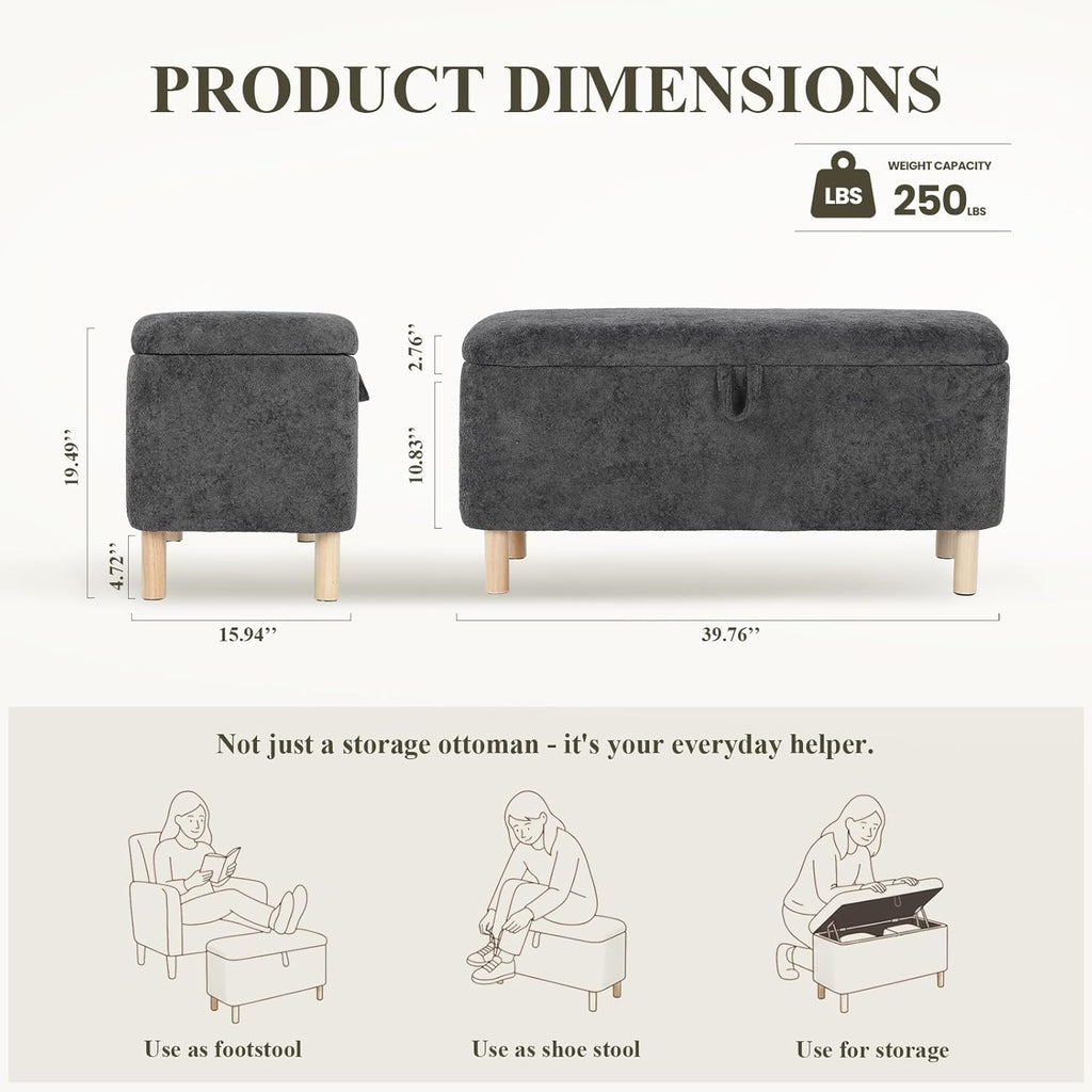 Ottoman with Storage, Storage Ottoman Bench, Entryway Bench with Wood Legs for Living Room, Bedroom, Sitting Area, Dark Grey