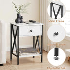 VECELO Nightstand,Modern Bedside End Table, Night Stand with Drawer and Storage Shelf for Living Room Bedroom, Industrial Metal Frame