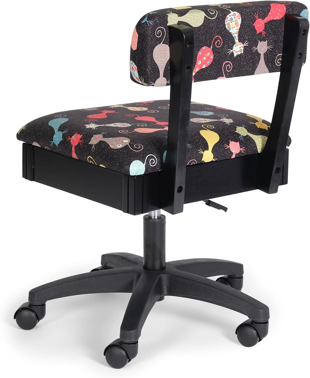 Arrow Sewing HCAT Adjustable Height Hydraulic Sewing and Craft Chair with Under Seat Storage and Printed Fabric, Black Cat Fabric