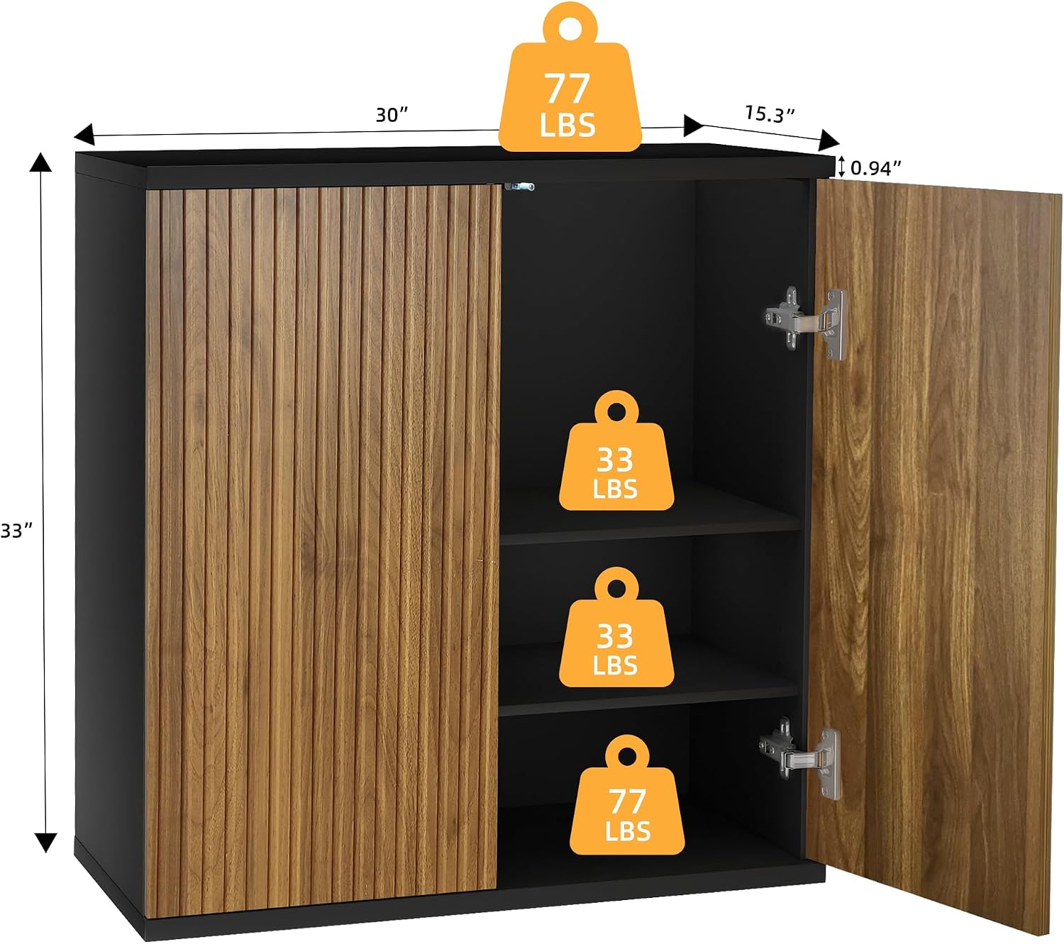 Buffet Cabinet with Storage Walnut Fluted Wooden Accent Sideboard with Pop-Up Doors and Adjustable Shelves Coffee Bar Media Console Cabinets for Kitchen, 1 Piece