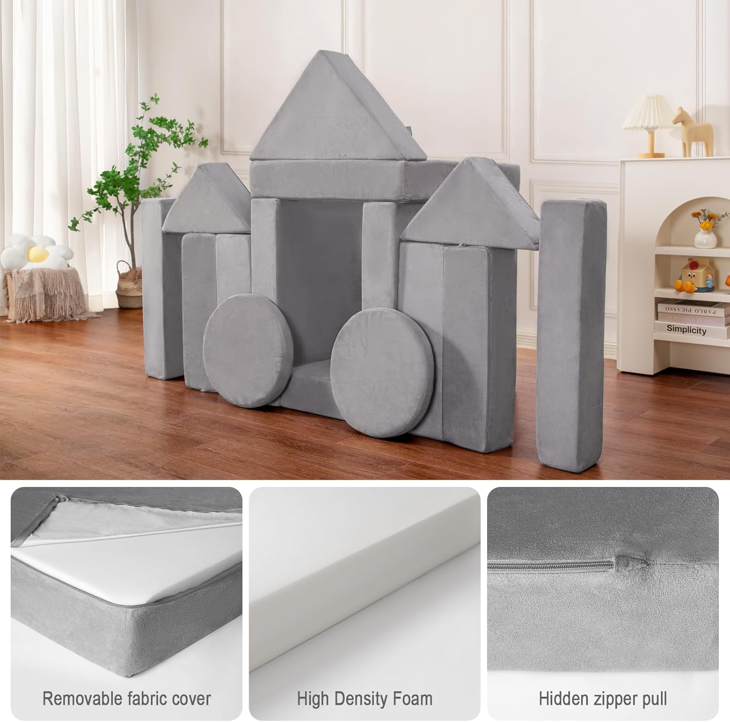Kids Play Couch 15PCS, Modular Foam Sofa, Convertible Kids Play Set | Kids Play Couch 15PCS, Convertible Kids Furniture, Ideal for Playroom, Reading, Playing and Relaxing