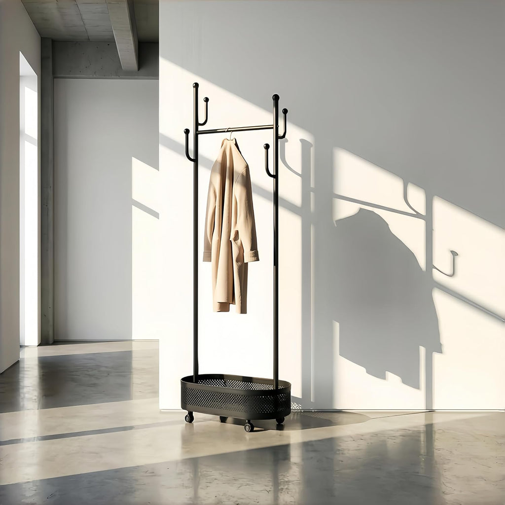 Cactus Coat Rack, Metal Garment Rack with Wheels, Double Sided, Modern Style, Powder Coated, for Entryway and Bedroom, 24x14x66.93 Inches (Black)