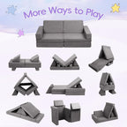 Modular Kids Play Couch, Toddlers Couch Building Set, Children Convertible Play Fort, Kids Sofa for Playroom and Bedroom, Rectangular Armrests