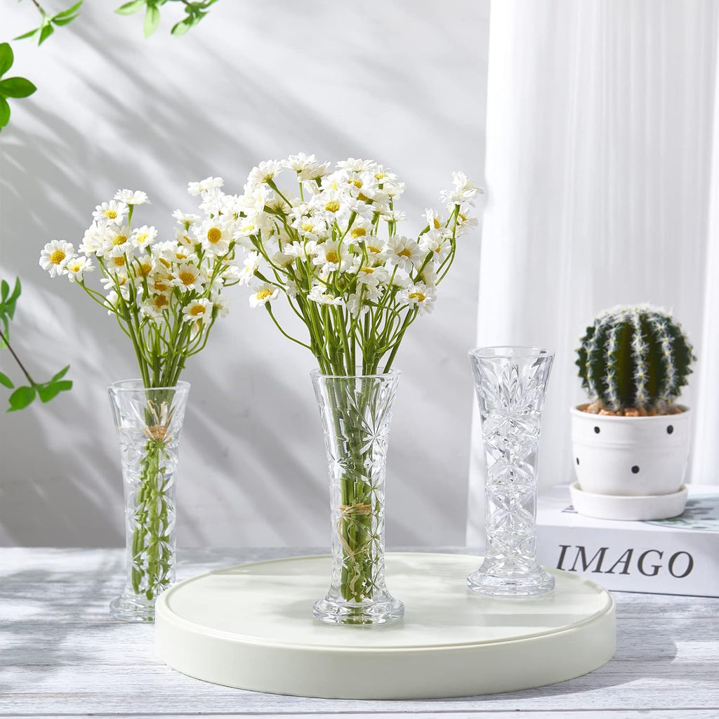 Mumufy 12 Pcs Acrylic Glass Bud Vases for Centerpiece Christmas Clear Plastic Bud Vase Crystal Acrylic Vase Small Break Resistant Flower Vase for Rose Home Decoration(Elegant,2.56 x 6.69 Inch)