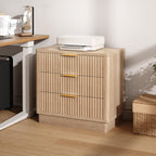 ELYKEN 24" Nightstand with 3 Drawers & Outlet, Fluted End Table Natural Oak | 2 AC Outlets,1 USB Ports, 1 Type C, Charging Station, Fluted Storage Bedside Table, Wood Night Stand, Heavy duty, Bedroom