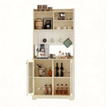 71" Tall Pantry Cabinet with 2 Glass Doors, Freestanding Kitchen Storage Cabinet with Open Storage & Adjustable Shelves, Modern Farmhouse Cupboard Coffee Bar for Dining Room, Living Room, Natural