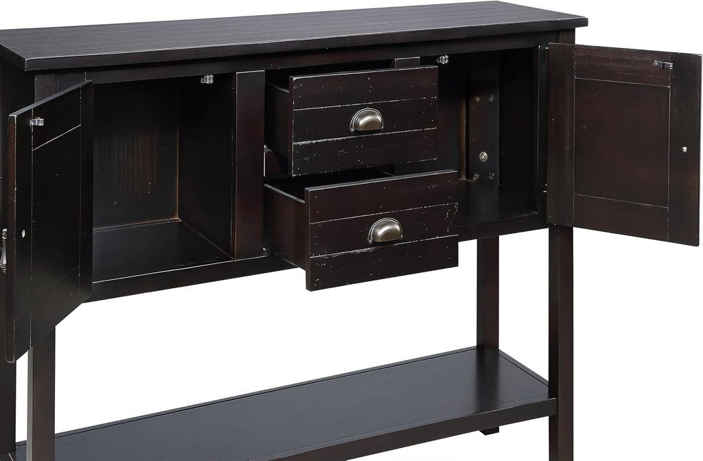 Knocbel Farmhouse 48 Inches Long Console Table for Entryway, Entry Hallway Foyer Wooden Cabinet Buffet Sideboard with 2 Storage Drawers, 2 Doors and Lower Shelf (Espresso)