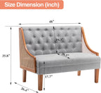 Upholstered Settee Bench Small Loveseat Sofa Rattan Dining Bench with Back Banquette Seating for Kitchen Dining Room Living Room Button Tufted Mini Couch Grey