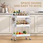 KINGRACK 3 Tier Rolling Cart with DIY Pegboard, Metal Utility Cart with Wheels, Hooks & Baskets, Sturdy Storage Organizer for Craft, Bathroom, Kitchen, Office, Nursery, Classroom (White)