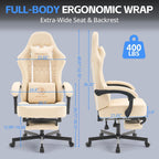 Desk Computer Gaming Chair - Ergonomic Game Office Chair with Extended Footrest and Massage Lumbar Support, Home Gamer Video Game Chairs with Spring Cushion for Adults (Pro Beige Leather)