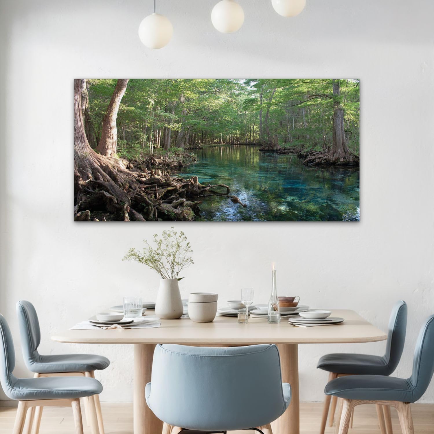 24"x 48" Canvas Wall Art Florida Fresh Water Springs Cypress Tree Swimming Hole Natural Beauty Framed Pictures Painting Prints Large Wall Art for Living Room Bedroom Abstract Home Wall Decor Artwork