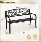 Outvita Outdoor Bench, 50" Iron Steel Frame Garden Bench with Magpie Pattern and Plastic Backrest Armrests, Patio Bench for Garden Park Yard Front Porch Patio, Black