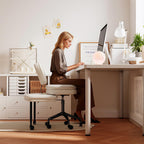Ergonomic Cross Legged Chair, 360°Swivel Criss Cross Chair with Wheels, Double-Layer Upholstered Desk Chair, 31.3" Large Office Chair for Meditation and ADHD. White