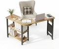 Takywep 360° Rotating Side Table with Storage, End Table with Charging Station, Swivel Coffee Table, Sofa Table with Storage, Rolling Side Table with 6 Lockable Wheels, for Home Office, Wood Color
