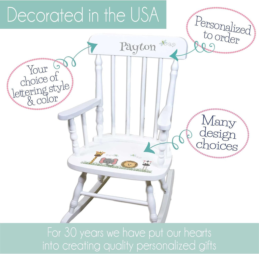 My Bambino Girl's Personalized White Wood Rocking Chair Toddler Baby Gift (Calico Owl)