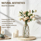 MyGift Rustic Glass Bottle Vase with Handwoven Hemp Rope Cover – Decorative Floral Arrangement Container for Home or Event Centerpieces