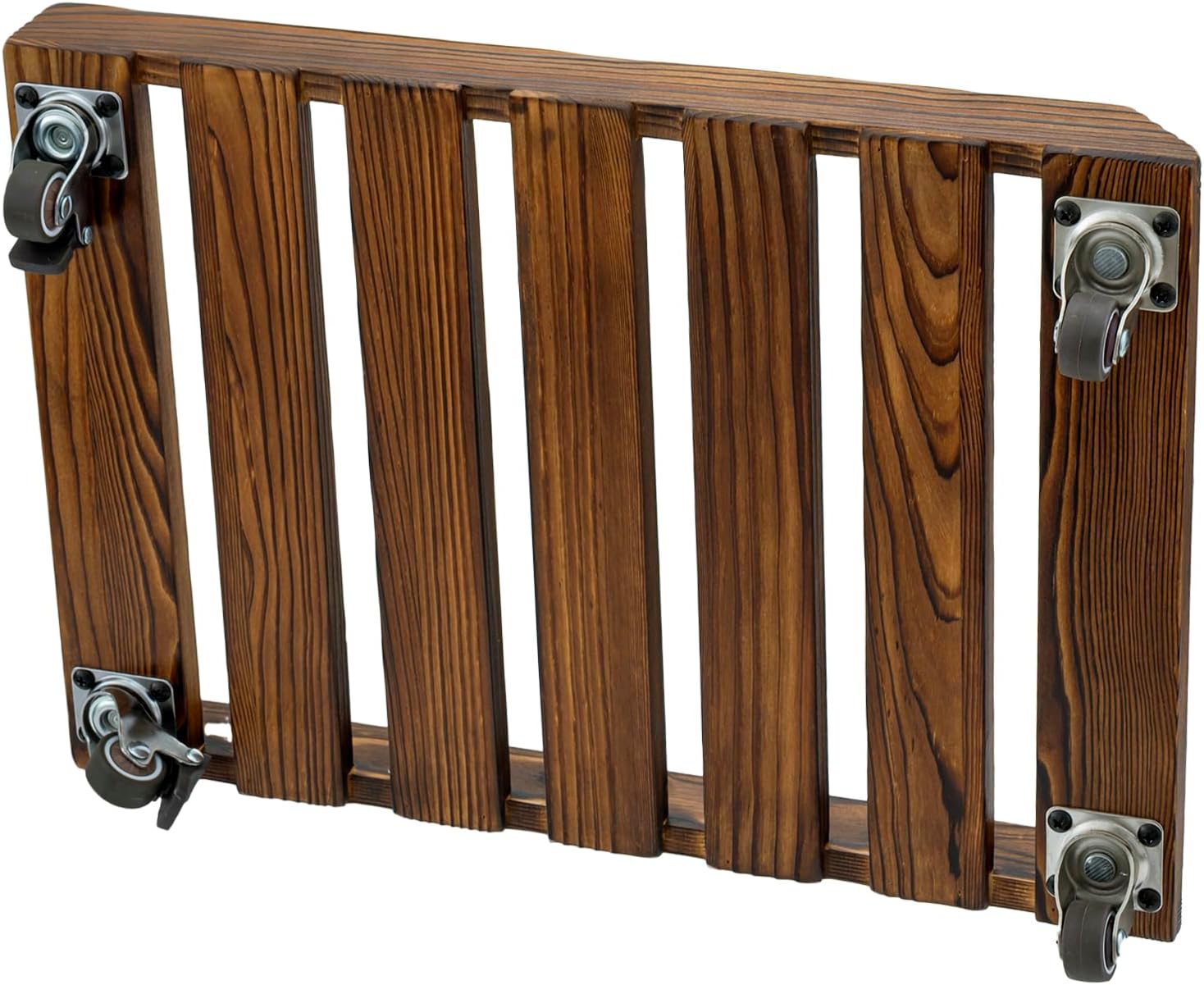 MyGift Rustic Solid Wood CPU Tower Stand – Deluxe PC Holder with Rolling Lockable Caster Wheels, Computer Case Floor Stand