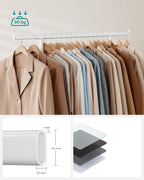 SONGMICS Clothes Rack with Wheels, Extendable Heavy Load Rod, Coat Rack, Clothes Storage, 90 kg Load Capacity, Easy Assembly, Portable, Classic White HSR013W01