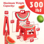 ACSTEP 9 Inch Folding Step Stool for Kids, Sturdy Collapsible Step Stool Foldable Up to 300 lbs for Toddlers, Non Slip Foot Stools with Handle for Kitchen, Bathroom, Bedroom, Outdoor, Watermelon Red