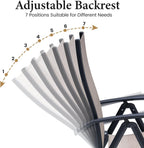 Crestlive Products Folding Patio Chairs Set of 2, 7-Level Adjustable Recliner High Back Foldable Outdoor Chairs Lawn Chairs for Pool, Backyard, Brown