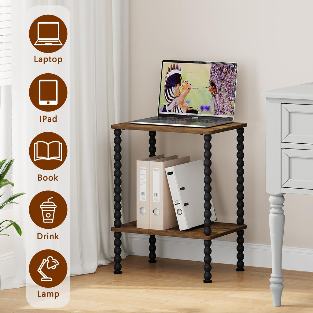 YINMIT End Table,2-Tier Small Side Table with Open Storage Shelf | Night Stand,Metal Spindle Legs,Round Curve Corner,Living Room,Bedroom,Office,Small Spaces