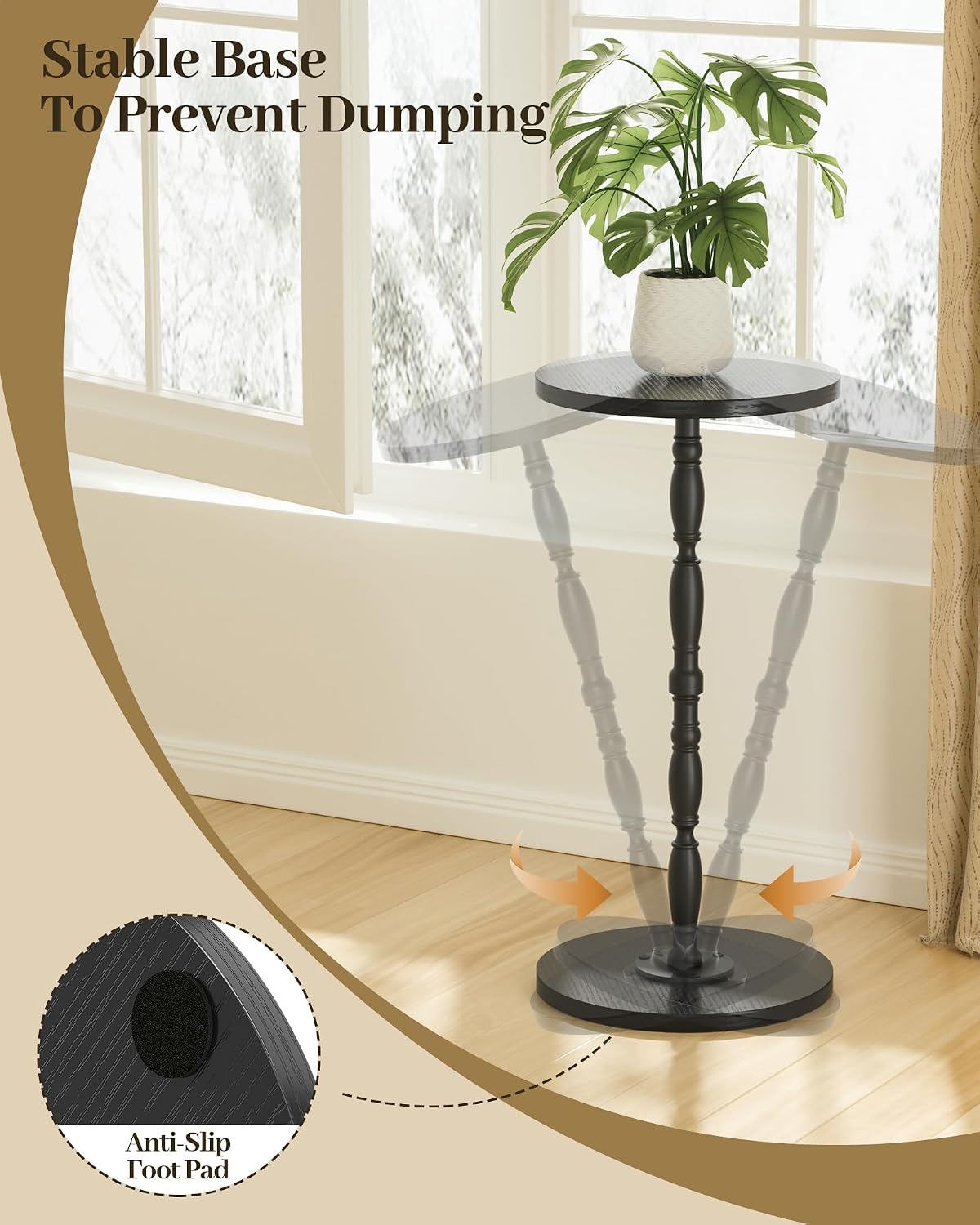 Round Side Table, Drink Table for Small Spaces, Vintage Accent Side Table, Pedestal End Tables for Bedroom, Living Room, Sofa Couch and Corners, Black