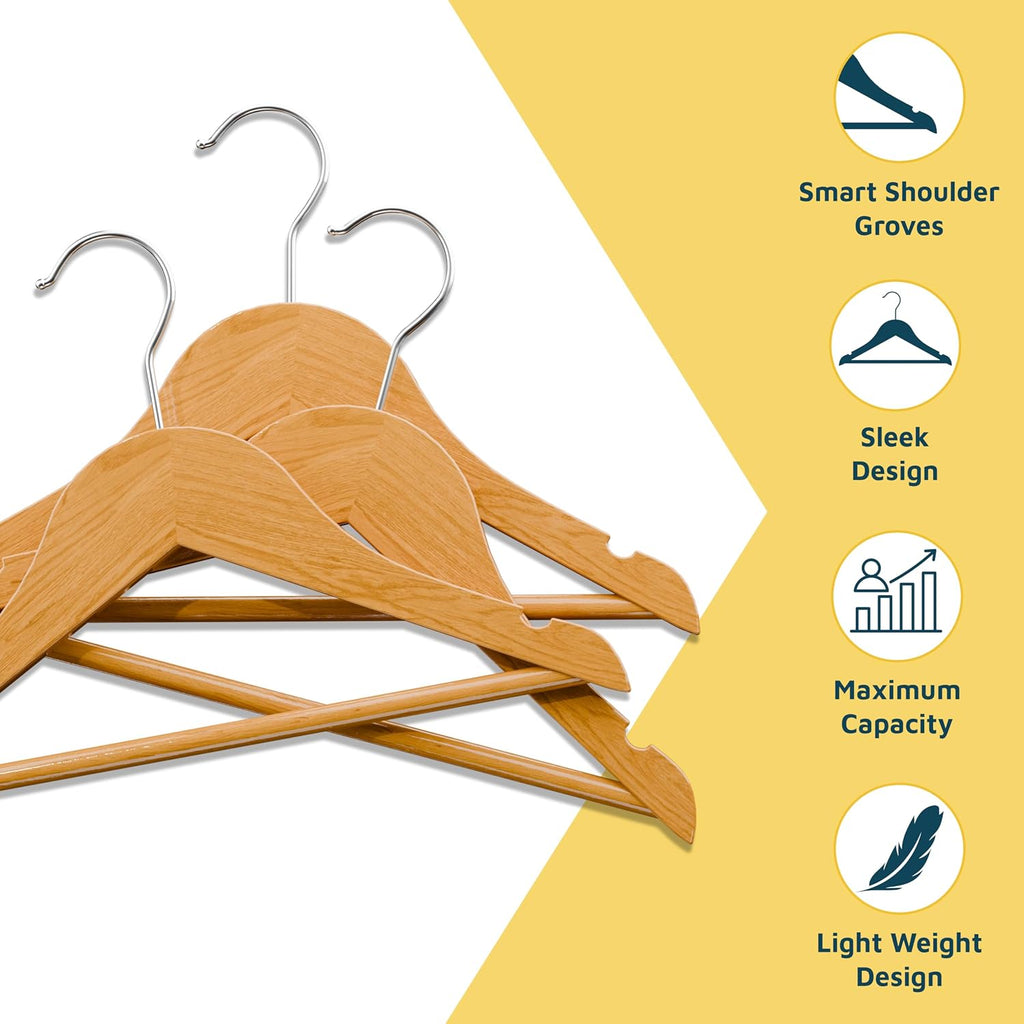 Natural Color Wooden Kids Hangers 100 Pack, Toddler & Baby Wooden Hangers, 11.8" Solid Maple Wood with 360° Swivel Hook, Pants Bar & Notches, Up to 7.7lb Capacity, Space-Saving Design for Ages 0–8