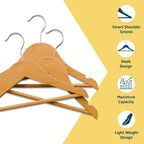 Natural Color Wooden Kids Hangers 100 Pack, Toddler & Baby Wooden Hangers, 11.8" Solid Maple Wood with 360° Swivel Hook, Pants Bar & Notches, Up to 7.7lb Capacity, Space-Saving Design for Ages 0–8