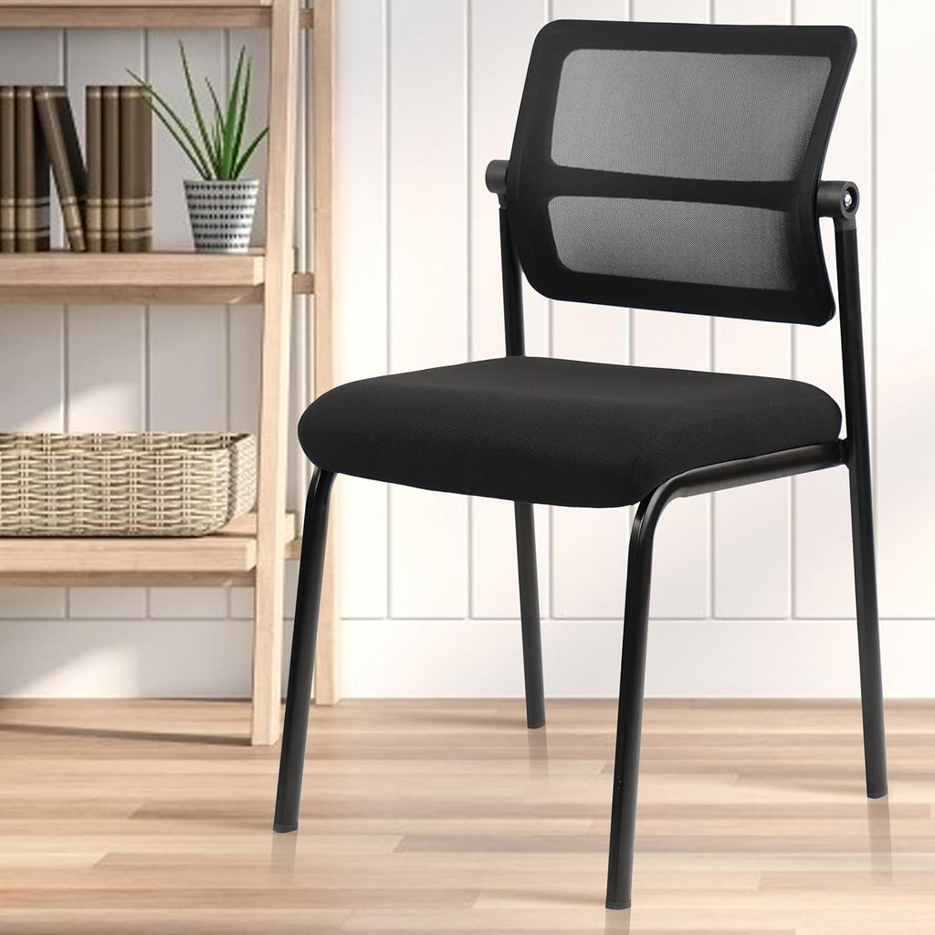 CLATINA Stacking Armless Office Chair with Adjustable Backrest, Stackable Mesh Guest Reception Desk Chairs with Ergonomic Lumbar Support for Conference Waiting Room Lobby Side School, Black, 8 Pack