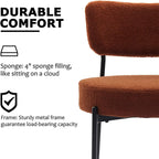 Boucle Dining Chair Set of 2, Mid Century Modern Upholstered Kitchen Chairs with Curved Backrest & Black Metal Legs, Round Dining Room Chairs, Brown