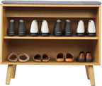 60cm Rubber Wood Shoe Bench with Cushion, 2-Tier Shoe Storage Stool, Perfect for Home