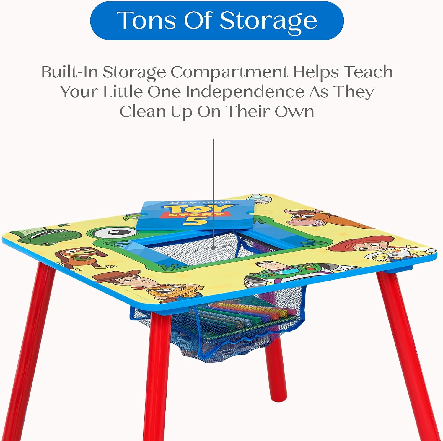 Delta Children Toy Story Kids Table and 2 Chair Set with Storage, Blue | Greenguard Gold Certified, Kids Table & Chair Set for Toddlers & Children for Arts/Crafts, Snack Time, Durable Activity Table