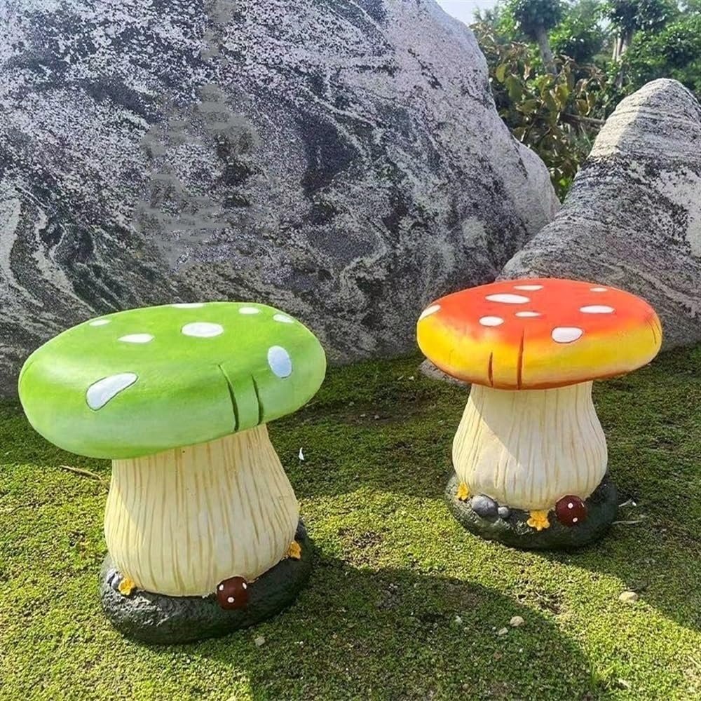 Small Mushroom Shape Ottoman, Outdoor Garden Resin Decorative Mushroom Stool, Resin Creative Sculpture Decoration, Patio Decor(Orange)