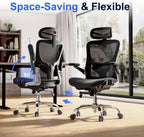 marrap Ergonomic Office Chair, Mesh Seat Cushion with 3D Armrests and 3D Headrest, Adjustable Lumbar Support with 90-120° Rocking Function for Home Office, Black