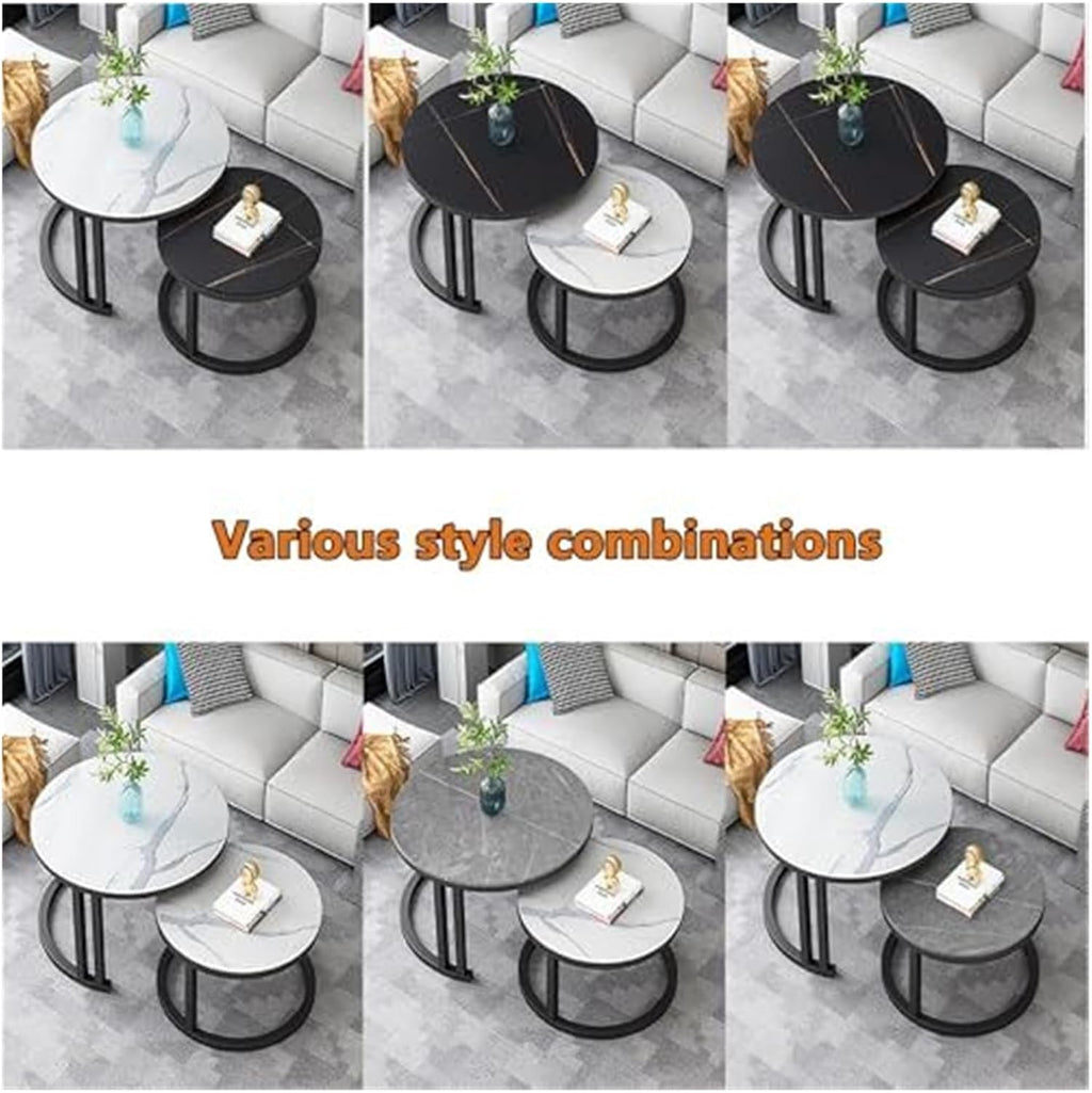 Round Marble Coffee Table Set of 2 - Nesting Tables for Living Room & Home Office - Stylish Side Tables with Modern Design(B,80CM)
