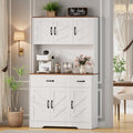 71" Pantry Cabinet with Charging Station, Kitchen Hutch Storage Cabinet with Countertop & Drawer, Farmhouse Food Pantry with Microwave Stand & Adjustable Shelves for Living Room, Dining Room, White