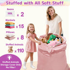 Jorbest Stuffed Animals Storage Bean Bag Chair for Kids and Adults, Luxury Velvet Stuffed Animals Bean Bag Storage, Cover Only(Sweet Pink 200 L/52 Gal)