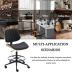 Drafting Home Office Chair, Swivel Desk Chair with Bend Wood Backrest, Ergonomic Office Chairs with Adjustable Height and Footrest Ring for Bar Lab Counter Height Desk and Drawing (Blcak)