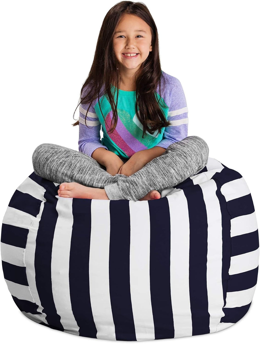 Posh Stuffable Kids Stuffed Animal Storage Bean Bag Chair Cover - Childrens Toy Organizer, Large 38" - Canvas Stripes Blue and White
