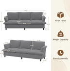 GRUSIGN 3 Seater Corduroy Couch, 89" Comfy Couch with Deep Seat, Modern Sofa Couch for Living Room, Office, Bedroom, Apartment (Pillows not Included)
