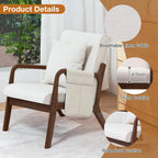 HOMMPA Mid-Century Modern Accent Chair Set of 2, Comfy Reading Armchair with Solid Wood Frame & Lumbar Pillow, Upholstered Linen Lounge Chair with Side Pocket for Living Room, Bedroom,Balcony(Beige)