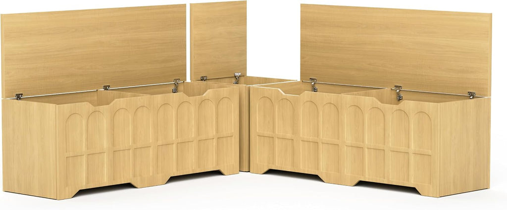 3-Piece L-Shaped Multifunctional Storage Bench with Padded Shoe Bench, Serves as a Kitchen Corner Stool, Toy Storage Box, or Reading Nook seat, Natural Color, 63" D x 63" W x 19.1" H