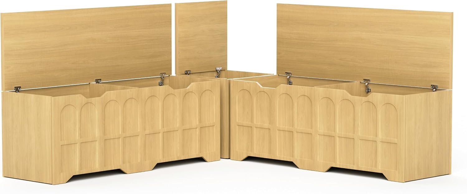 3-Piece L-Shaped Multifunctional Storage Bench with Padded Shoe Bench, Serves as a Kitchen Corner Stool, Toy Storage Box, or Reading Nook seat, Natural Color, 63" D x 63" W x 19.1" H