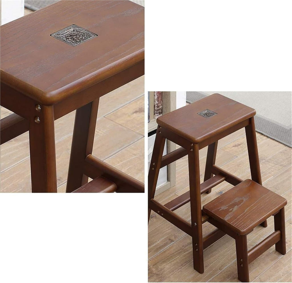 Step Stool 2-Step Wood Folding Stepladder & Step Stool - Lightweight Anti-Slip Pedal Design for Home Garden DIY - 150kg Capacity
