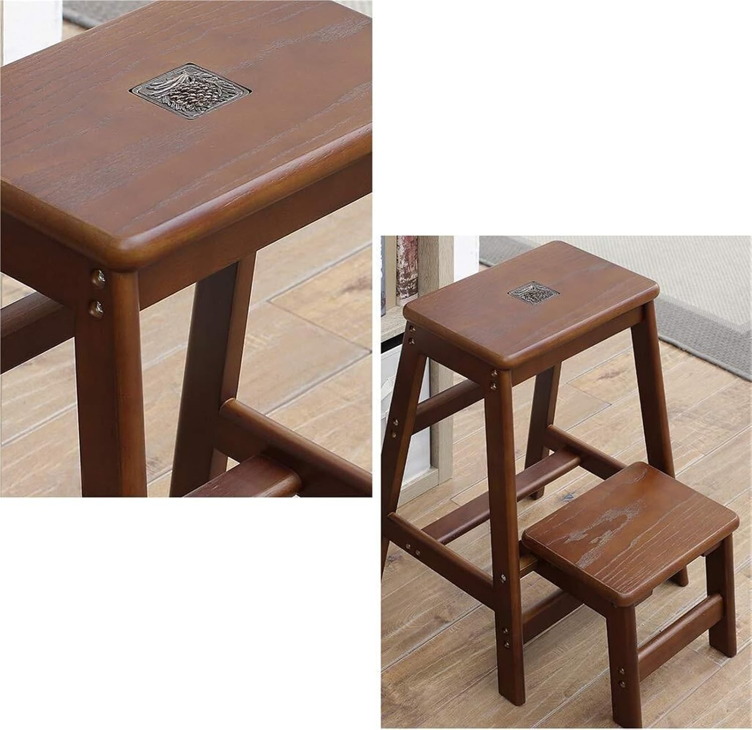 Step Stool 2-Step Wood Folding Stepladder & Step Stool - Lightweight Anti-Slip Pedal Design for Home Garden DIY - 150kg Capacity