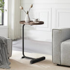 LUCKYERMORE C Shaped End Table,Sofa Side Table with Metal Base,Large Circular Tray Wood Top,Easy Install Heavy Duty Side Table,TV Tray for Couch Sofa,17.7 * 11.8 * 24.4inches
