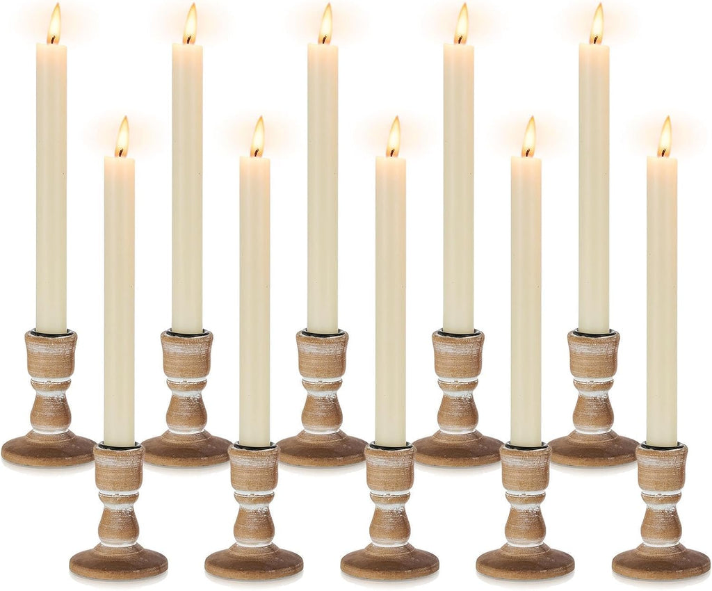 Wooden Taper Candle Holders: Wood Candlestick Holders Rustic Farmhouse Fall Decor for Living Room Dinning Table Centerpiece Christmas Set of 10