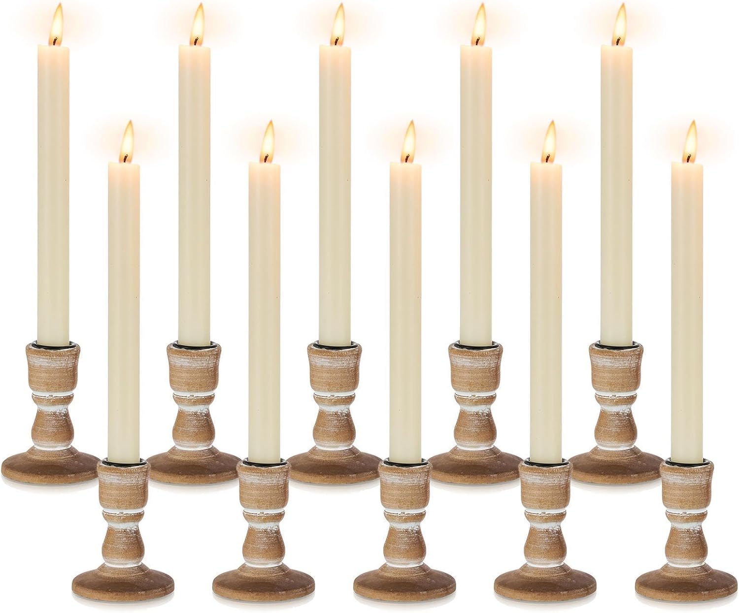 Wooden Taper Candle Holders: Wood Candlestick Holders Rustic Farmhouse Fall Decor for Living Room Dinning Table Centerpiece Christmas Set of 10